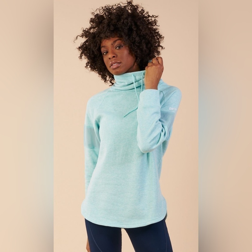 Gymshark Slouch Mint Pullover Sweatshirt Cowl Neck Mesh Sleeve Women’s Sz Small